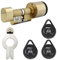 EVVA AirKey Knaufzylinder 46/51K (K=Knaufseite mechanisch) inkl. 3 KeyTags inkl. 6 KeyCredits inkl. Montagewerkzeug - alle Längen von 31/31K bis 71/71K verfügbar - Messing poliert