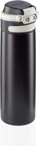 Leifheit Flip Borraccia Termica 600 ml, Borraccia Acciaio con Chiusura Ermetica e Resistente al Calore, Pratico Thermos Caffè Portatile, Nero