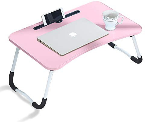 CLIPOP Laptop Bed Table Portable Lap Desk Bed Tray Laptop with Foldable Legs Folding Breakfast Serving Coffee Tray Notebook Stand Reading Holder for Couch Sofa Floor Kids (Pink)
