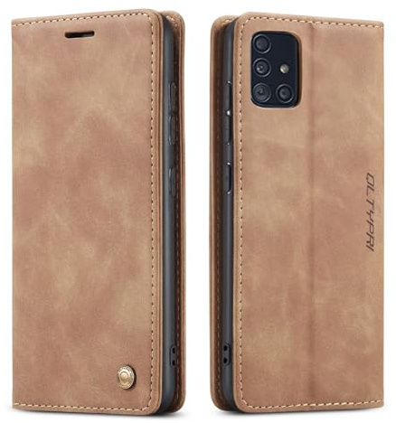 QLTYPRI Hülle für Samsung Galaxy A51, Vintage Dünne Handyhülle mit Kartenfach Geld Slot Ständer PU Ledertasche TPU Bumper Wallet Case Flip Schutzhülle für Samsung Galaxy A51 - Braun