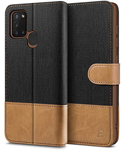 BEZ® Coque pour Samsung A21s, Etui pour Samsung Galaxy A21s Housse en Cuir de Protection, Portefeuille en Cuir Polyuréthane, Crochet, Pochette pour Monnaie, Fermeture Magnétique, Noir