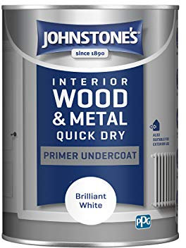Johnstone's - Quick Dry Gloss Primer Undercoat - Brilliant White - Water Based - Interior Wood & Metal - Fast Drying - Low Odour - Dry in 1-2 Hours - 13m2 Coverage per Litre - 1.25 L