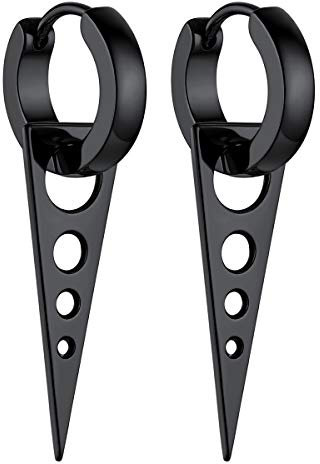 FOCALOOK Herren Ohrringe schwarz Edelstahl Huggie Creolen mit umgekehrtem Dreieck Ohrstecker Ohr Piercing Punk Stil Modeschmuck Accessoire für Jungen Mädchen