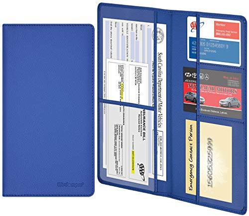 wisdompro Porte-Documents de Voiture en Cuir synthétique de qualité supérieure - Porte-Documents pour Carte d'identité, permis de Conduire, Cartes de Contact clés - Bleu