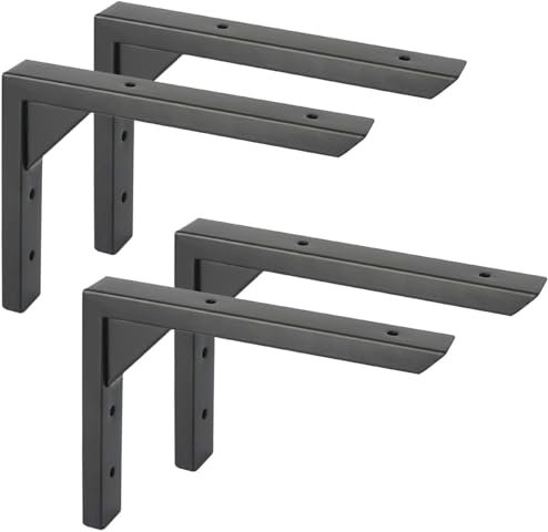 Ouvin Heavy Duty Brackets 10inch Set of 4 Wall Mount Triangle Shelf Brackets Black Iron Shelf Brackets with Screws Sturdy Shelf Supports (10inch) Black