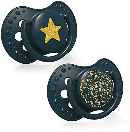 LOVI Silikon Schnuller dynamisch 2 St. Stardust, Schützt den Saugreflex, Stillen sicher, Biss und Sprechen sicher, Antiallergisch (Green 0-3 m)