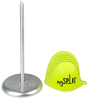 mySpike BBQ, 20cm Vertical Skewer, Easy Clean, High Grade Aluminium Cooking Spike for Meat and Veg, for Shawarma, Tacos, Churrasco & Kebabs, Includes Silicon Oven mitt