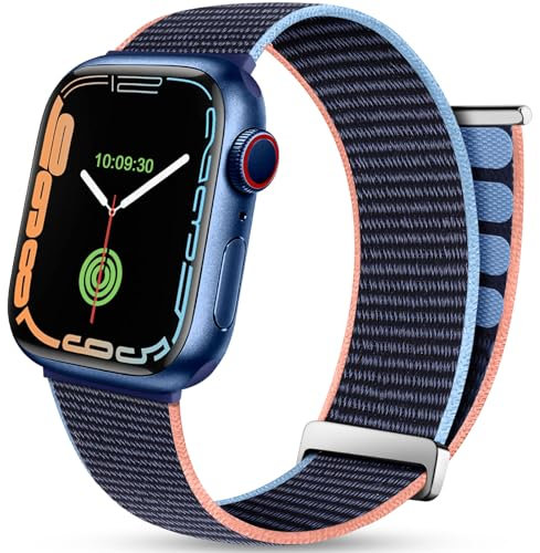 Mastten Sport Loop Bracciale compatibile con Apple Watch 42mm 44mm 45mm, Nylon traspirante Uomo Donna Braccialetti di ricambio intrecciati regolabili per iWatch Series SE 7 6 5 4 3 2 1, Blu Navy