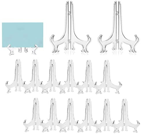 BLBK 12 PCS Plastic Plate Display Stands, Folding Plate Holder, Clear Easel Plate Stands Holders Picture Easel for Weddings Birthday Party Tables Home Decoration (4 inch)