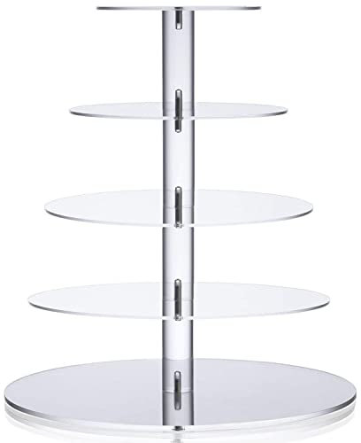 Ulifeme Soporte Cupcakes, Cupcake Stand Acrilico para Tarta, Muffins, Boda, Cumpleaños y Fiesta, 5 Pisos Transparente Soporte para Cupcakes, Diámetro Redonda 14''/12''/10''/8''/6'', 4mm de Espesor