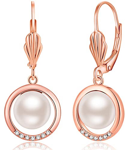 Jiamiaoi Perlenohrringe Hängend Rosegold - Damen Ohrringe Mit Echten Perlen - Creolen Mit Perlen