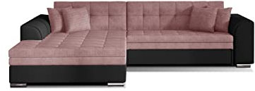 mb-moebel Ecksofa mit Schlaffunktion | Couch für Wohnzimmer, Schlafsofa Sofagarnitur Sofa Eckcouch L-Form Wohnlandschaft Moreno (Links, Rosa+Schwarz)