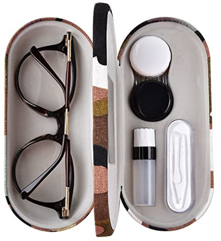 Amaliy Contact Lens Case with Mirror Tweezers Remover, 2 in 1 Double Eyeglass Case, Portable Glasses Case for Travel