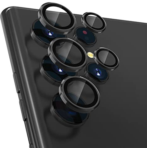 CloudValley Kameraschutz Kompatibel mit Samsung Galaxy S22 Ultra 2022 Kamera Schutzfolie [3+2], Camera Protector HD Klar Aluminiumrand Kamera Panzerglas Linse, Blasenfrei Gehärtetes Glas- Schwarz