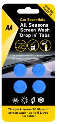 AA Car Essentials - 4 x All Seasons Screenwash Tablets - makes up to 20 litres - Effective to -4C - Save on Plastics