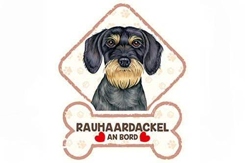 RAUHAARDACKEL - Tierschild für die Autoscheibe mit Saugnäpfen. Schild für Auto mit passenden Spruch. Auffälliges Kunststoff Hunde Autoschild. Warnschild. Mach dein Auto zum Hingucker.