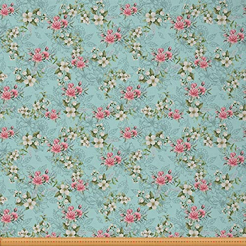 Loussiesd Blumenstoff Meterware Klassisches botanisches Naturthema Polsterstoff für Stühle und Heimwerkerprojekte Rosen dekorativer wasserdichter Stoff 460x150cm