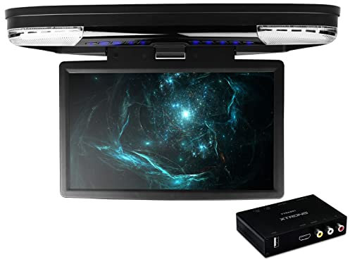 XTRONS 15.6Car Overhead DVD Player, Ultra-thin Auto Roof Flip Down Monitor Support 180° Wide Screen 1080P HD Digital HDMI Port for Coach Caravan Van, 1pcs Digital TV Box Included
