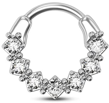 CM Crareesi Mania Septum Ring Nasenring 16 Gauge Septum Clicker Ring Creolen 316L Chirurgenstahl Septum Daith Piercing Schmuck Sieben klare CZ Diamanten Daith Piercing Nasenringe für Damen Herren