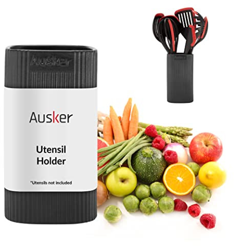 Ausker - Kitchen Utensil Holder, Quality Ceramic, Holds Silicone Kitchen Utensils Set, Modern, Convenient, Stain Resistant, Easy to Clean (Anthracite Gray)