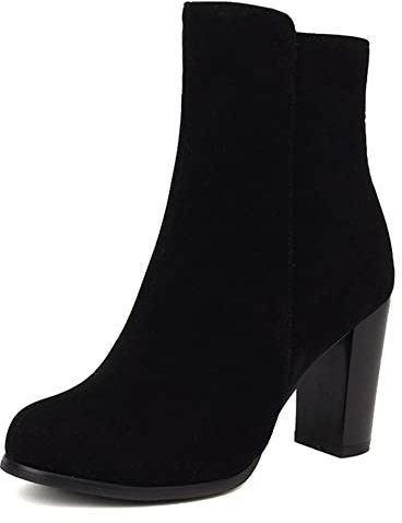 Lroey Reoly Stivaletti da Donna con Tacco a Blocco, Stivaletto Moda Zip Stivali Corti Tacco Alto Punta Rotonda Stivali 407 Nero Numero 34 EU