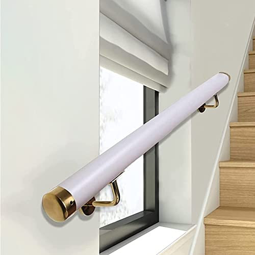 1ft-20ft Wandhalterung, weißes PVC-Treppenhandlauf-Geländer-Kit, goldene Halterung, rutschfestes Treppengeländer für den Innen- und Außenbereich für den Innenbereich/Bar/Kino, Handicap-Halte
