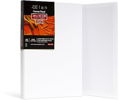 Elan Leinwand Dünn 20x30, 8-PACK 100% Baumwolle Leinwand zum Bemalen klein, Malpappen für Acrylfarben, Malkarton Acryl, Künstler Leinwand klein, Painting Canvas Weiß, Malplatten zum Bemalen