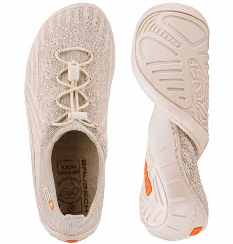 BRUBECK Merinowolle Barfußschuhe für Damen | SH5004 | Gr. 39 | Creme/Creme | Perfekte Passform | Unterstützt natürliche Biomechanik | Merinowolle für Komfort und Frische