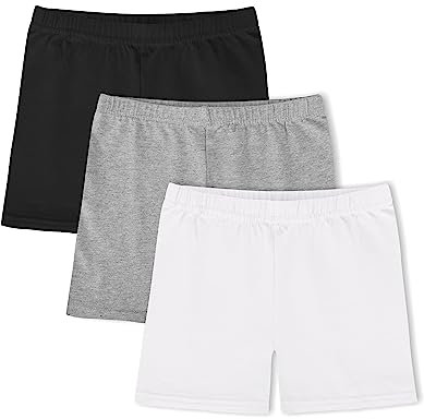 KEREDA 3er-Pack Mädchen Kurze Leggings Radlerhose Sommer Shorts Baumwolle Hosen Unterrock für Kinder,Schwarz/Weiß/Grau,EU 10-12 Jahre,Manufacturer 150