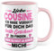 Cousin Tasse mit Spruch, Liebe Cousine ich habe versucht für dich das beste Geschenk zu finden Geschenkidee Familie Geburtstag Kaffee-Becher Kaffeetasse Witz Humor lustig