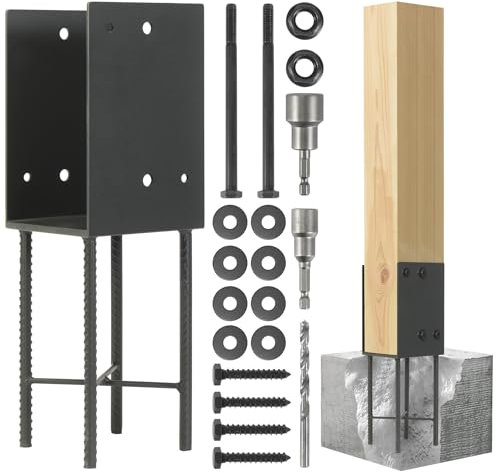 Wocepu 4 pack Heavy Duty Stainless Steels U-Shape 6x6(Actual 5.5x5.5) Wet Concrete Fence Post Holder for Terrace psot base, Wood Gazebo, Fences, Deck railings wood post bracket anchors (Dark Grey)