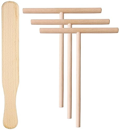 Teemando® Crepes-Set, 4-teilig Crepes-Wender und Verteiler im Set aus Buchenholz 30 cm für Pfannkuchen, Pancake, Palatschinken, 3 Crepes-Verteiler, 1 Wender