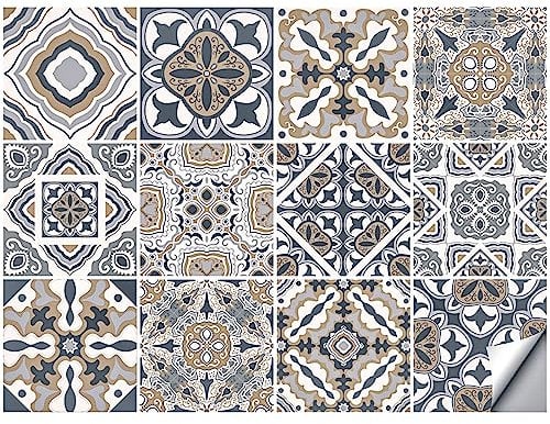 AIBAOBAO 12pcs 15x15cm Grey Self Adhesive Wall Tiles, Stick On Kitchen Wall, Bathroom Splashback Moroccan Style Self Adhesive Tiles PVC Waterproof Decoration, Home Tile Paint 6x6in