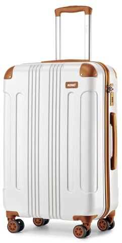 KONO 65cm Koffer Mittelgroß Hartschale Trolley Rollkoffer Reisekoffer mit 4 Rollen 65x42x26cm (Koffer L, Cremeweiß)