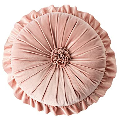 BFYDOAA Rundes Dekokissen mit Rüschen, 35 cm, Samt-Plissee-Kissen, Kissen aus PP-Baumwolle, für Boden, Couch, Bett, Auto, Heimdekoration(Rosa)
