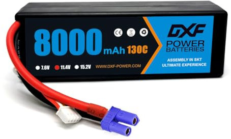 DXF 1 Paquets Batterie lipo 3s 8000mah 130c pour Voitures rc 1/8 & 1/10 - Compatible losi, hpi, Team associated, axial, Tamiya - Tension 11.4v, Prise ec5 - lipo 3s Haute Performance et durabilité
