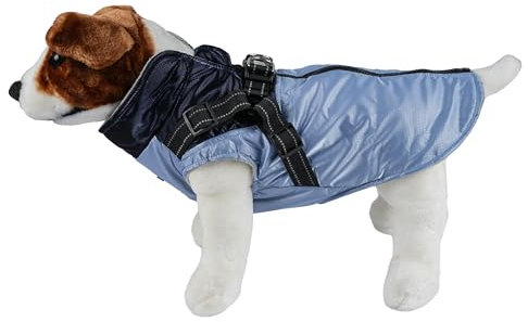 wasserdichte Hundejacke, Warm Hundejacke für Hunde, Hundejacke mit Ring für Geschirr - Blau/Marineblau, L