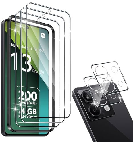 HidWee Cristal Templado Compatible con Xiaomi Redmi Note 13 Pro 5G (No para Note 13 Pro 4G), 3 Piezas Protector de Pantalla + 2 Pcs Protector de Lente Cámara, 9H Dureza Sin Burbujas Vidrio Templado