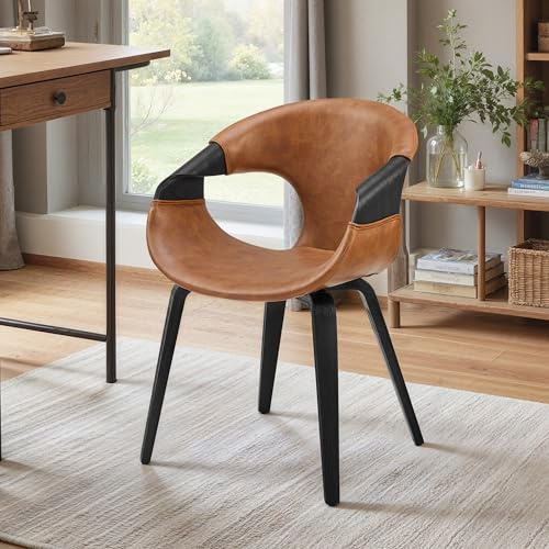 Zouron Sedia da pranzo (schienale in legno curvato), poltrona (gambe in noce), imbottita in ecopelle, sedia da ufficio per la casa,marrone