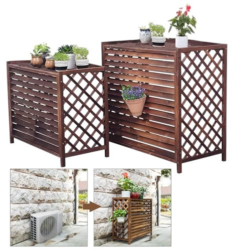 MMleYN Copri Motore Condizionatore Esterno Legno per Condizionatore d'Aria Supporto per Fiori Nascondi Condizionatore d'Aria Griglia in Legno Massello Schermo Decorativo per Piante di unità Esterne (