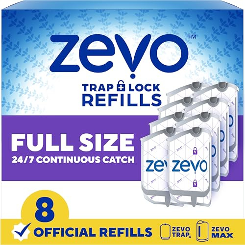 Zevo Ricarica per trappole per insetti volanti, per Zevo MAX e standard per interni, cattura moscerini, mosche della casa e della frutta, facile da usare, smaltimento senza disordine (8 cartucce di