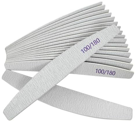 Lot de 12 limes à ongles en bois émeri grain 100/180 double face pour ongles naturels, réutilisables, manucure, pédicure, courbées