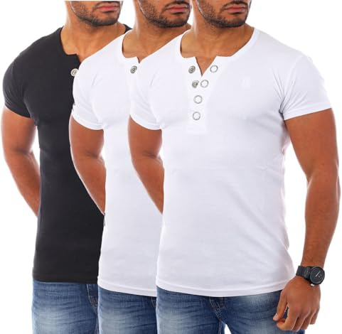 Young & Rich Herren Uni feinripp T-Shirt mit Knopfleiste Big Buttons große Knöpfe 1872