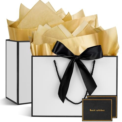 Mifferer Geschenktüten, 2 Stück Papier Mit Griffen, 2 Taschentuch und 2 Karten - Für Frauen, Mädchen, Brautjungfern, Geburtstage, Valentinstag und Hochzeitsfeiern