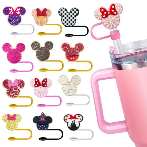 12 PCS Mickey Capuchons de Paille,Mickey Bouchons de Paille Anti-Poussière Anti-Poussière et Portable,Anti-Poussière en Paille Convient Aux Pailles de 9-10 Mm,Accessoires Adorables pour Vos Boissons