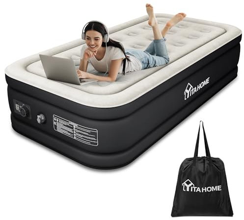 YITAHOME Luftbett Selbstaufblasend Einzel, Luftmatratze mit Integrierter Elektrischer Luftpumpe, Aufblasbare Matratze Bett mit Aufbewahrungstasche für Camping, Gästebett, 191x99x46cm (Grau & Schwarz)