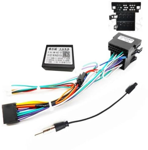 Câble Adaptateur autoradio 16 broche vers ISO Compatible pour VW Golf Passat Polo Valentine, Boite Canbus, Adaptateur Antenne. Adapté aux voitures Golf avec ou sans boutons aux commandes au volant