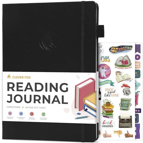 Clever Fox Reading Journal, Book Tracking Log, 21.5x28 Black | Hardcover book review notebook, Tracker for kids, teens & adults, Reading accessories & gifts for book lovers & readers