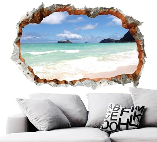 Wandtattoo, Effekt Wandtattoo, Wandbild, Mauerloch Wandsticker, Wandaufkleber Durchbruch Städte Landschaft Abenteuer, Wandsticker Meer Palm Insel Karibik Poster Fensterblick, Wand Deko