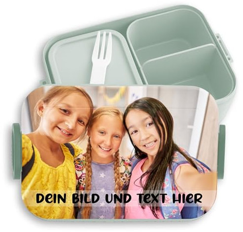 Kinder Bento Box Midi für Mepal Bentobox - Brotbox Dein Bild und Text I Custom Text und Foto Lunchbox selbst gestalten - 900 ml - Sage Grün - brotdose individualisierbar personalisierte dose